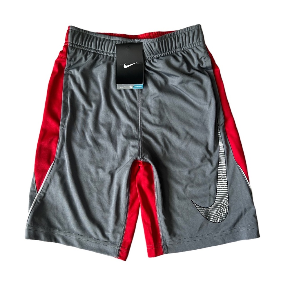 NWT. Nike Dri-Fit training shorts. Gray/Red. Size Big Boy Small